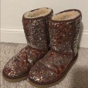 UGG Boots Flip Swquins Rose Gold and Silver sz 7